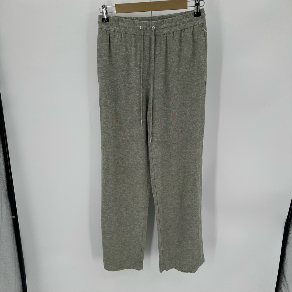Rachel Zoe Pants Womens S Green Linen Blend Pull On Drawstring Elastic Pockets